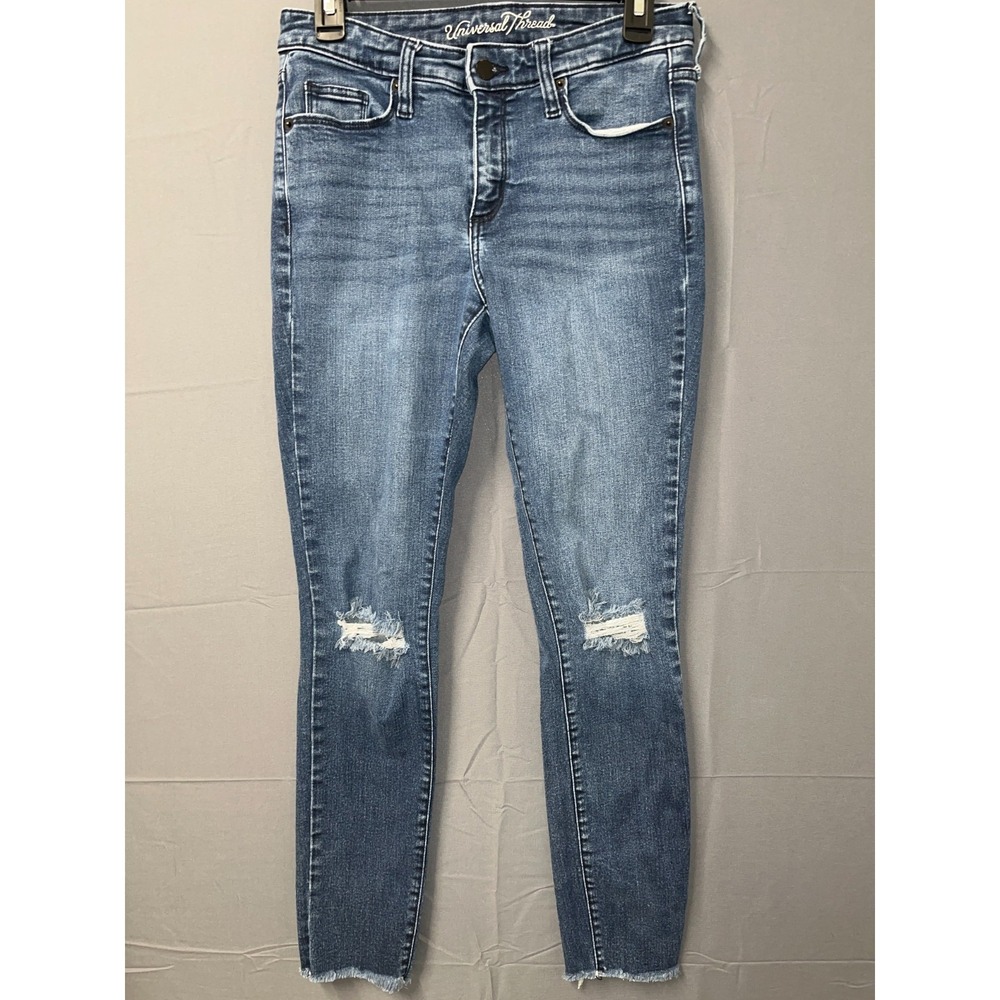Universal Thread Skinny Jeans Womens 6/28 Blue Denim Stretch Mid Rise Distressed